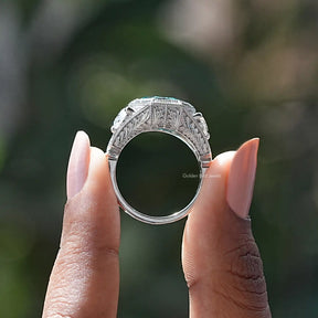 Hexagon Moissanite Three Stone Engagement Ring