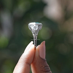 Hexagon Moissanite Three Stone Engagement Ring