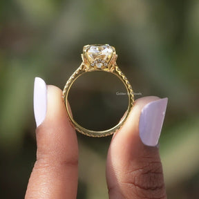 [This hidden halo cushion cut ring made of round cut side stones]-[Golden Bird Jewels]