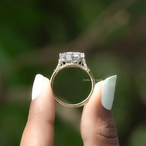 Back View of Marquise Cut Moissanite Ring In two fingers