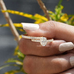 [Oval cut hidden halo ring with matching round cut eternity band]-[Golden Bird Jewels]