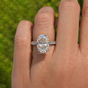 Moissanite Hidden Halo Oval Cut Engagement Ring