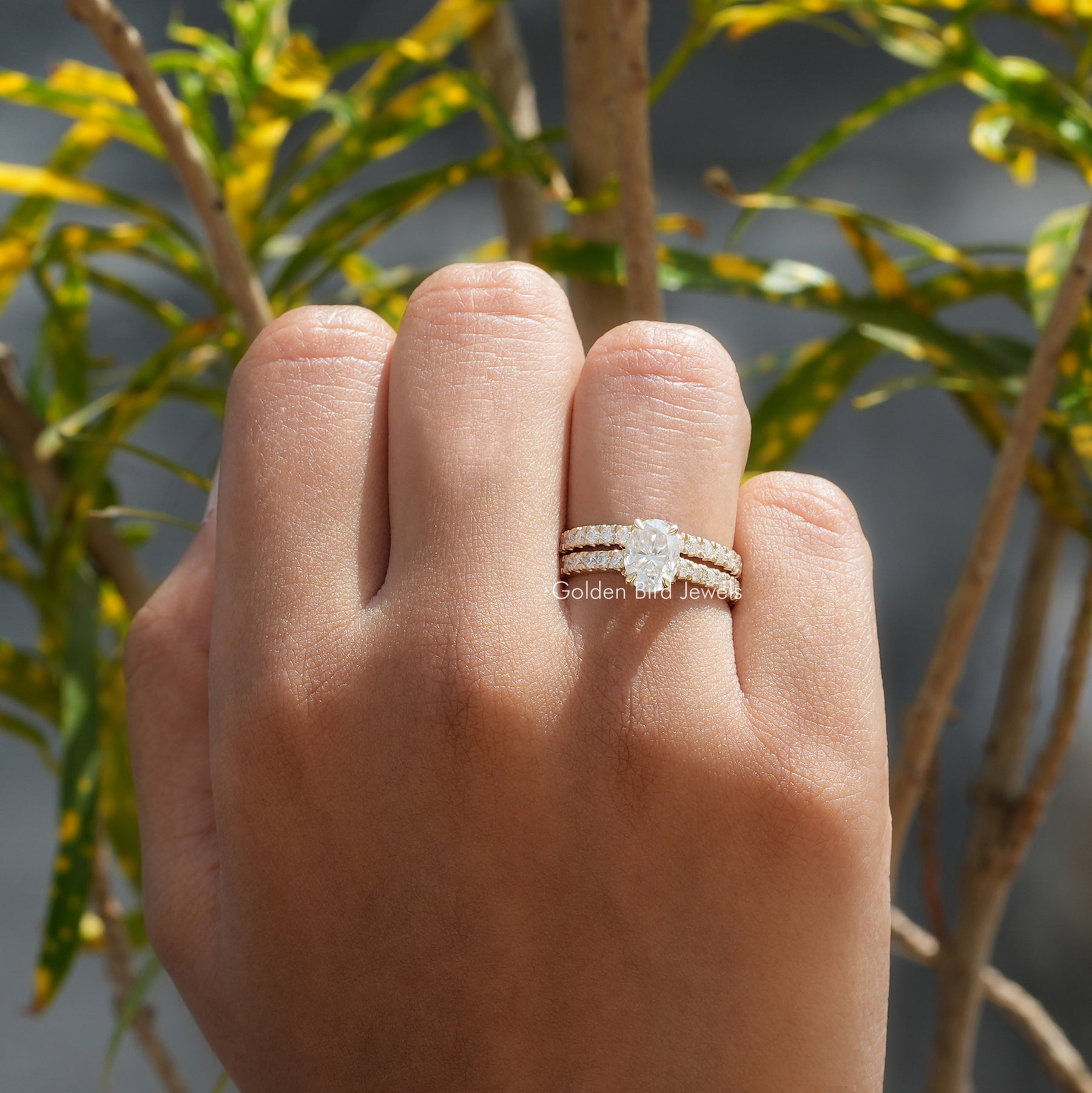 Oval Cut Hidden Halo Moissanite Eternity Band 18K Solid Gold 9