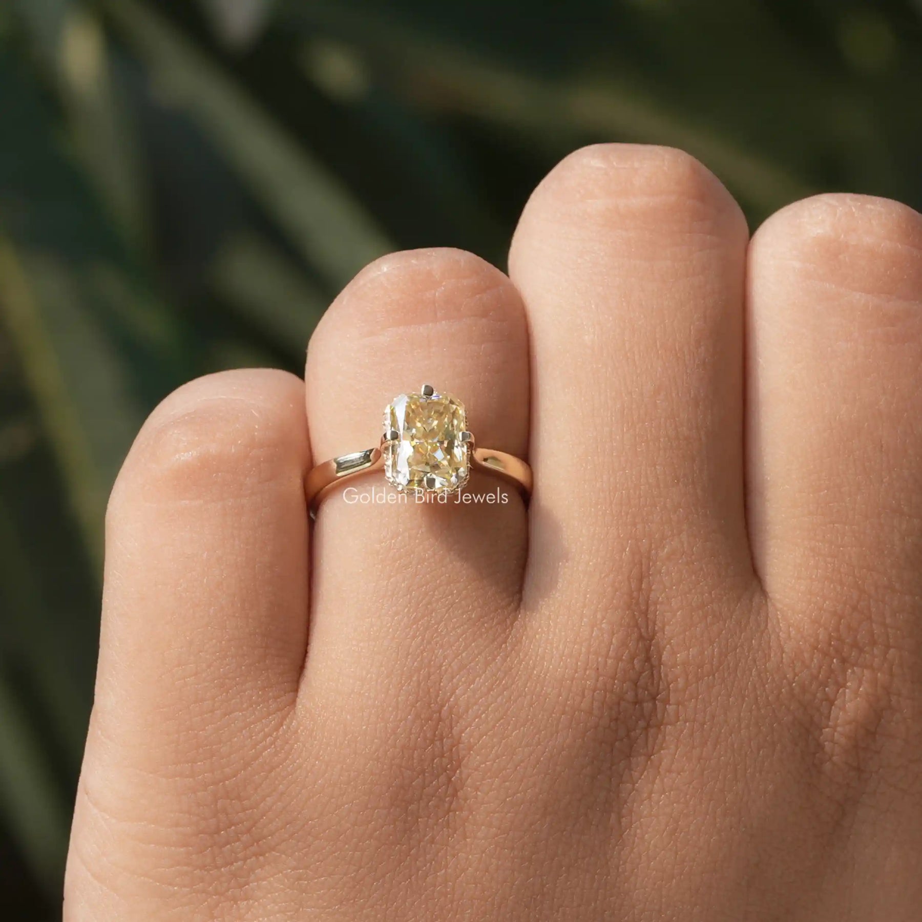 [Yellow Radiant Cut Moissanite Engagement Ring]-[Golden Bird Jewels]