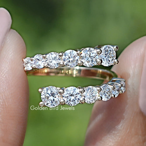 Round Cut Lab Diamond Bypass Wedding Band