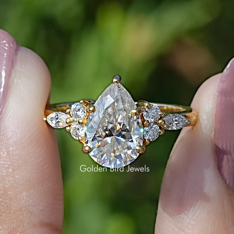 Pear Shaped Moissanite Accent Engagement Ring