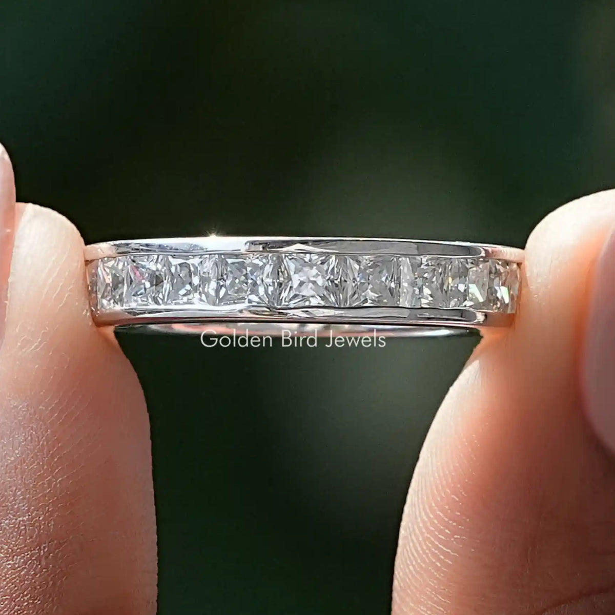 14K White Gold Princess Cut Shared Prong Diamond Eternity  Luxury Gems Macro Pave Eternity Princess Cut Zircon Ring for Women, PD406 main image 2