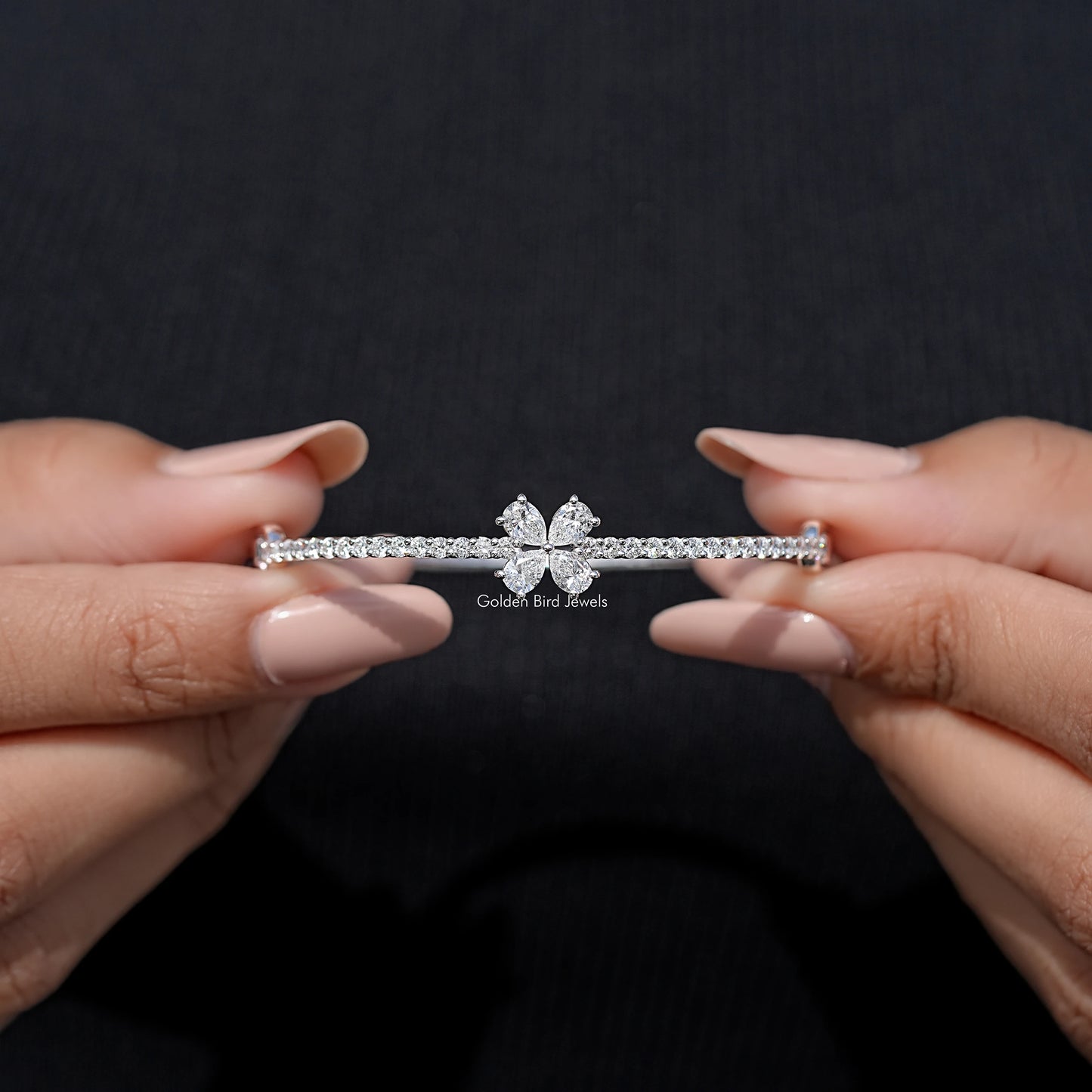 Pear Cut Lab Diamond Flower Shape Bangle Bracelet