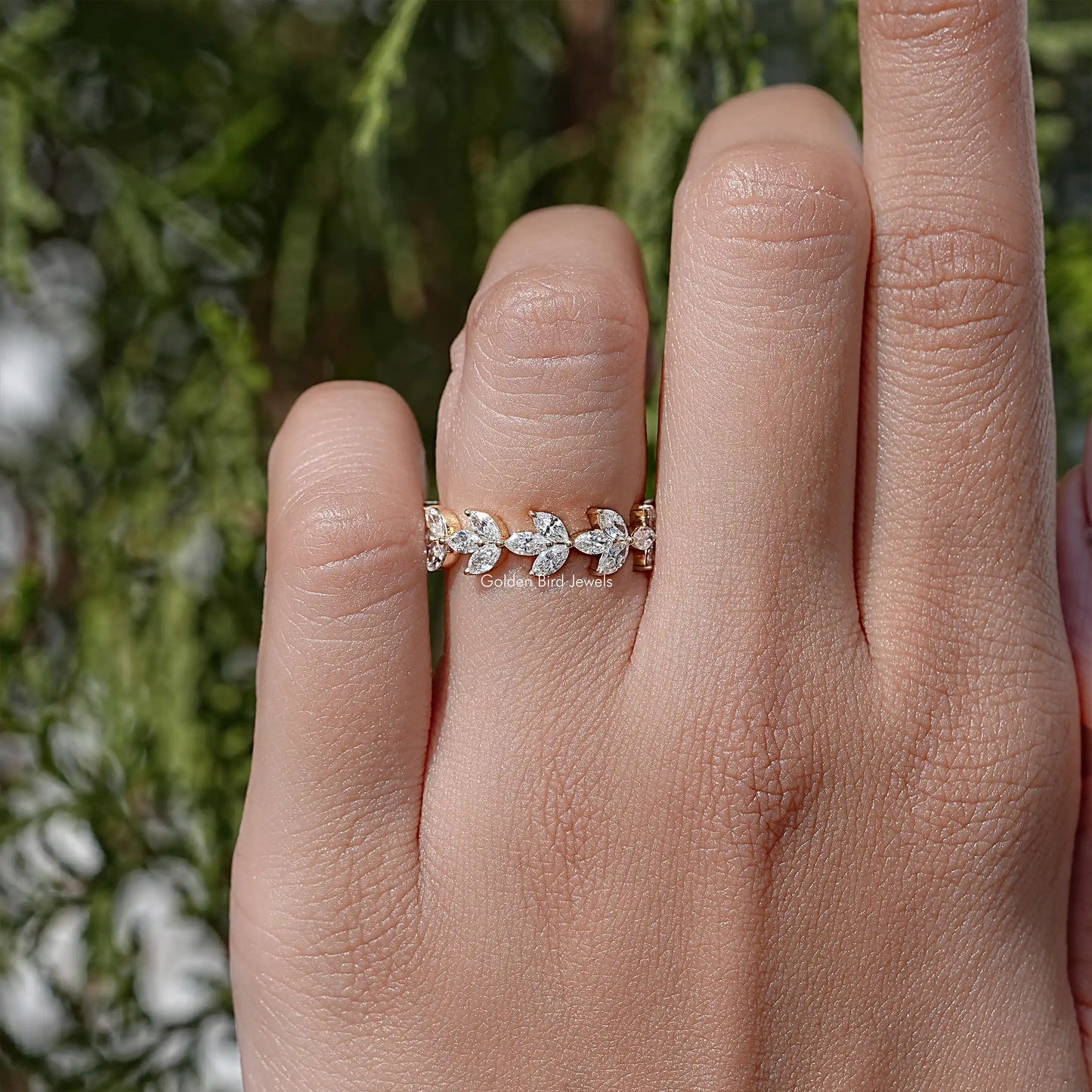 Marquise Lab Diamond Dainty Wedding Band