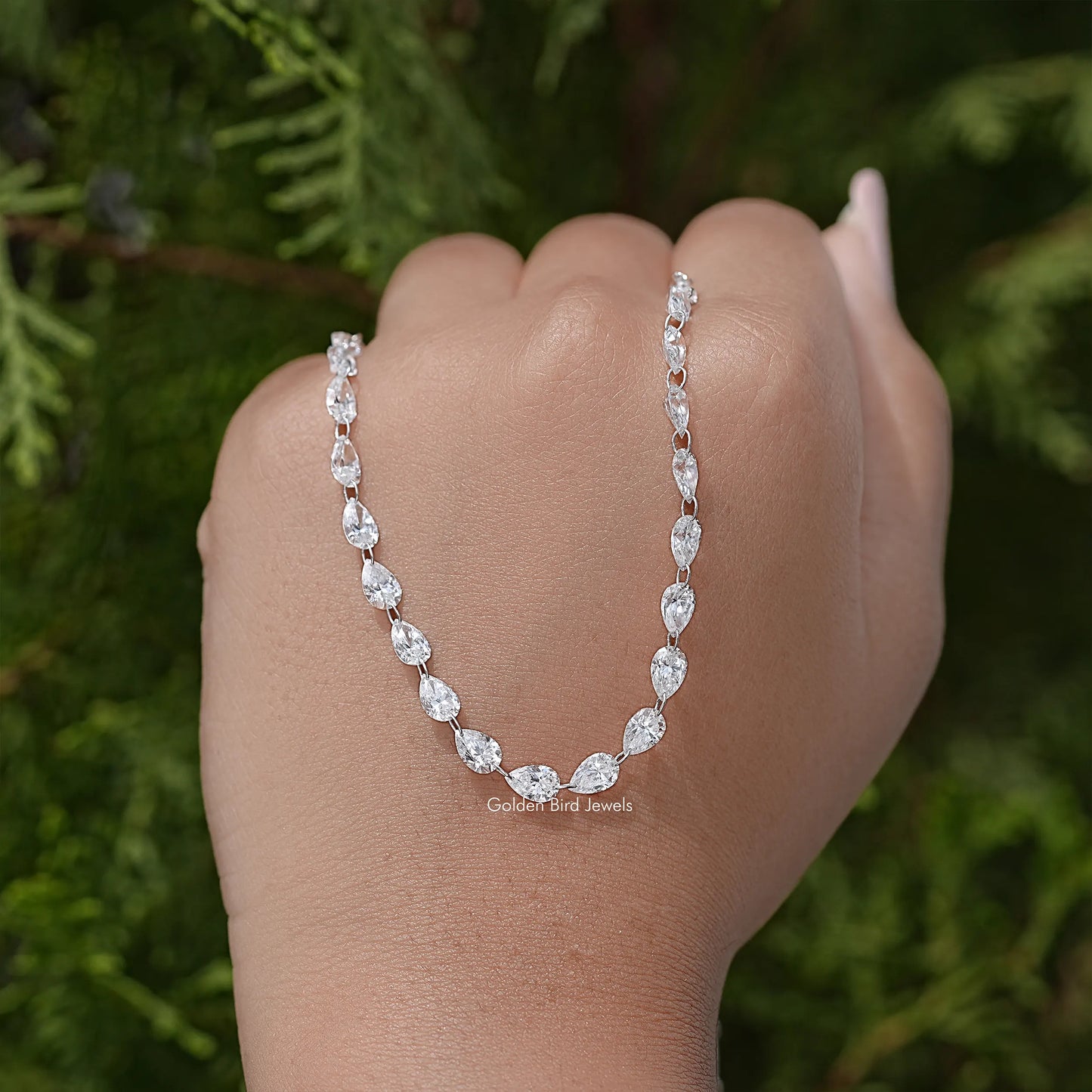 Pear Cut Lab Grown Diamond Link Tennis Necklace