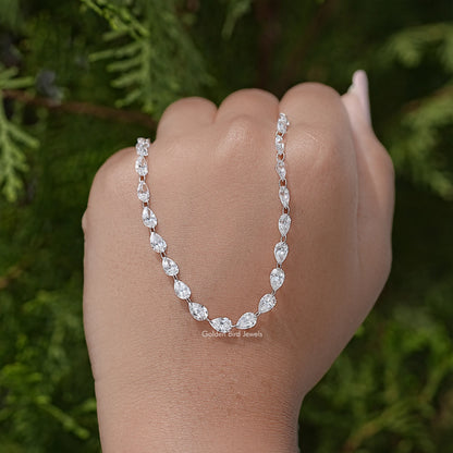 Pear Cut Lab Grown Diamond Link Tennis Necklace