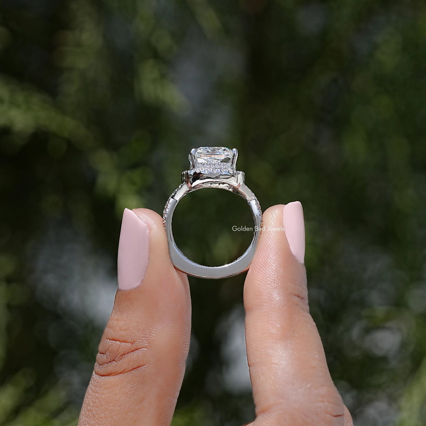 Square Cushion Lab Diamond Halo Twisted Engagement Ring