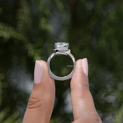 Square Cushion Lab Diamond Halo Twisted Engagement Ring