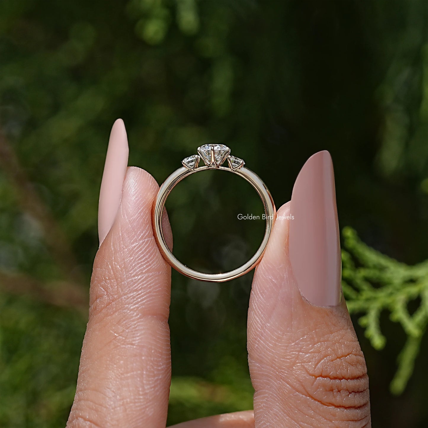 Three Stone Round Cut Lab Diamond Engagement Ring