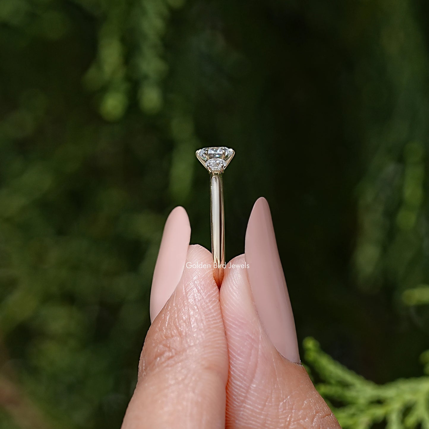 Three Stone Round Cut Lab Diamond Engagement Ring