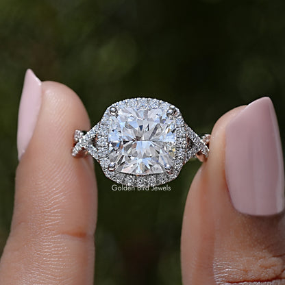 Square Cushion Lab Diamond Halo Twisted Engagement Ring