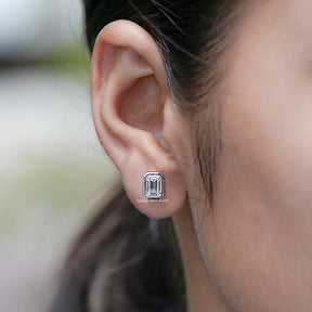 Emerald Cut Lab Diamond Bezel Set Stud Earrings
