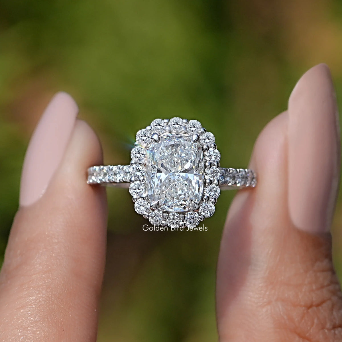Lab Diamond Cushion Cut Halo Accent Ring