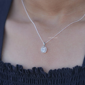 Asscher Cut Lab Diamond Halo Pendant