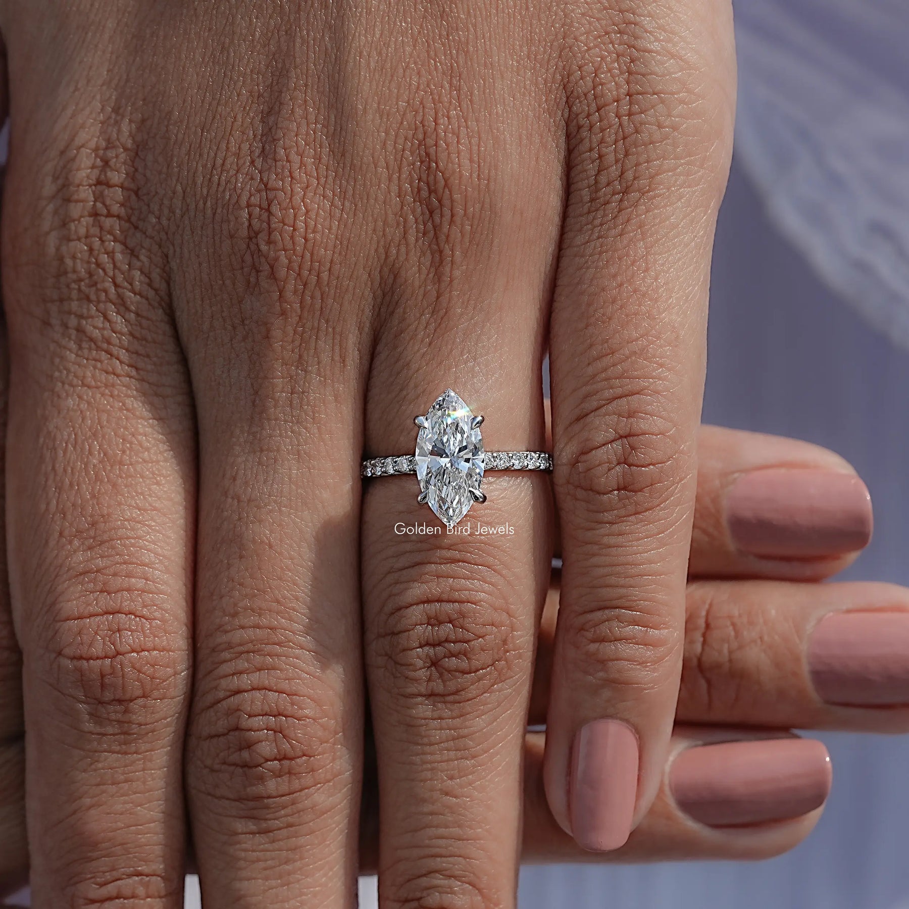 Marquise Cut Lab Diamond Accent Ring