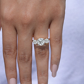 Close-Up View A Old European Round Diamond Three Stone Ring