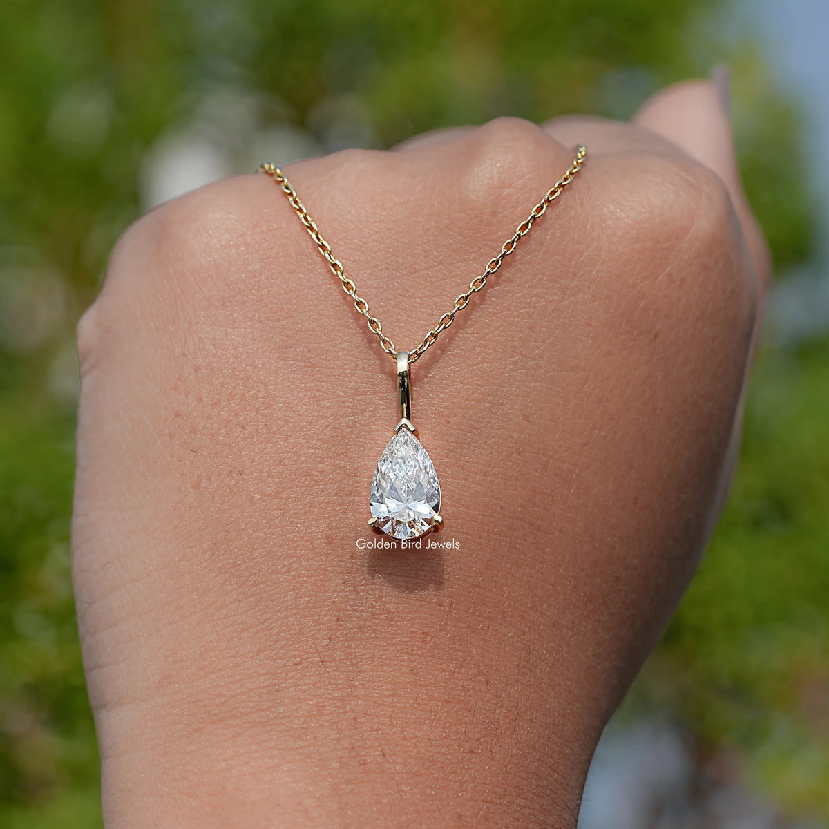 Lab Diamond Pear Cut Solitaire Pendant