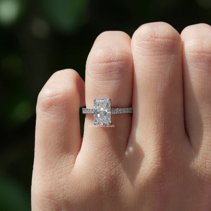 Close-Up View of Radiant Cut Solitaire Ring In White Gold