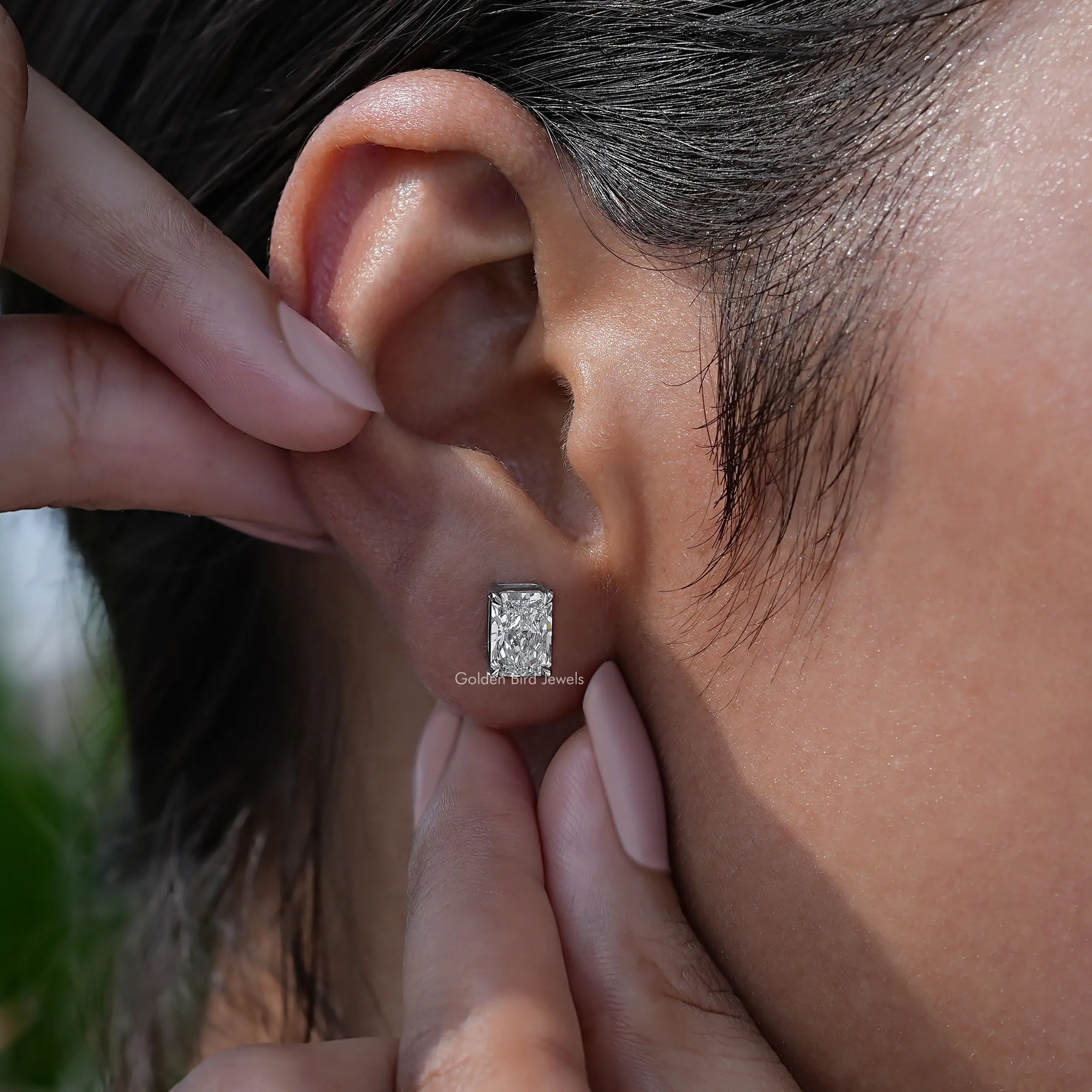 Lab Grown Radiant Cut Stud Earrings - Main Image