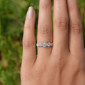 View of Lab Diamond Round Cut Five Stone Ring In Finger