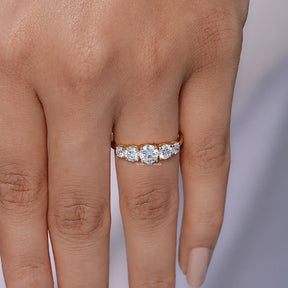 View of Round Cut Diamond Five Stone Accent Ring In Finger 