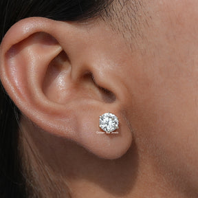 View of Round Cut Diamond Solitaire Earrings for Women In White Gold