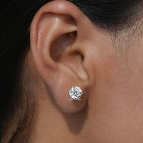 View of Round Cut Diamond Solitaire Stud Earrings In Women Ear's
