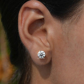 View of Round Shaped Solitaire Stud Earrings In White Gold