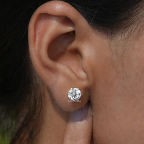 View of Round Cut Diamond Solitaire Stud Earrings In Women Ear's