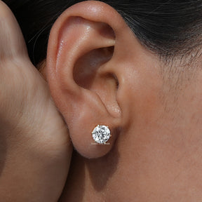 Close-Up View of Round Cut Solitaire Stud Earrings In White Gold 