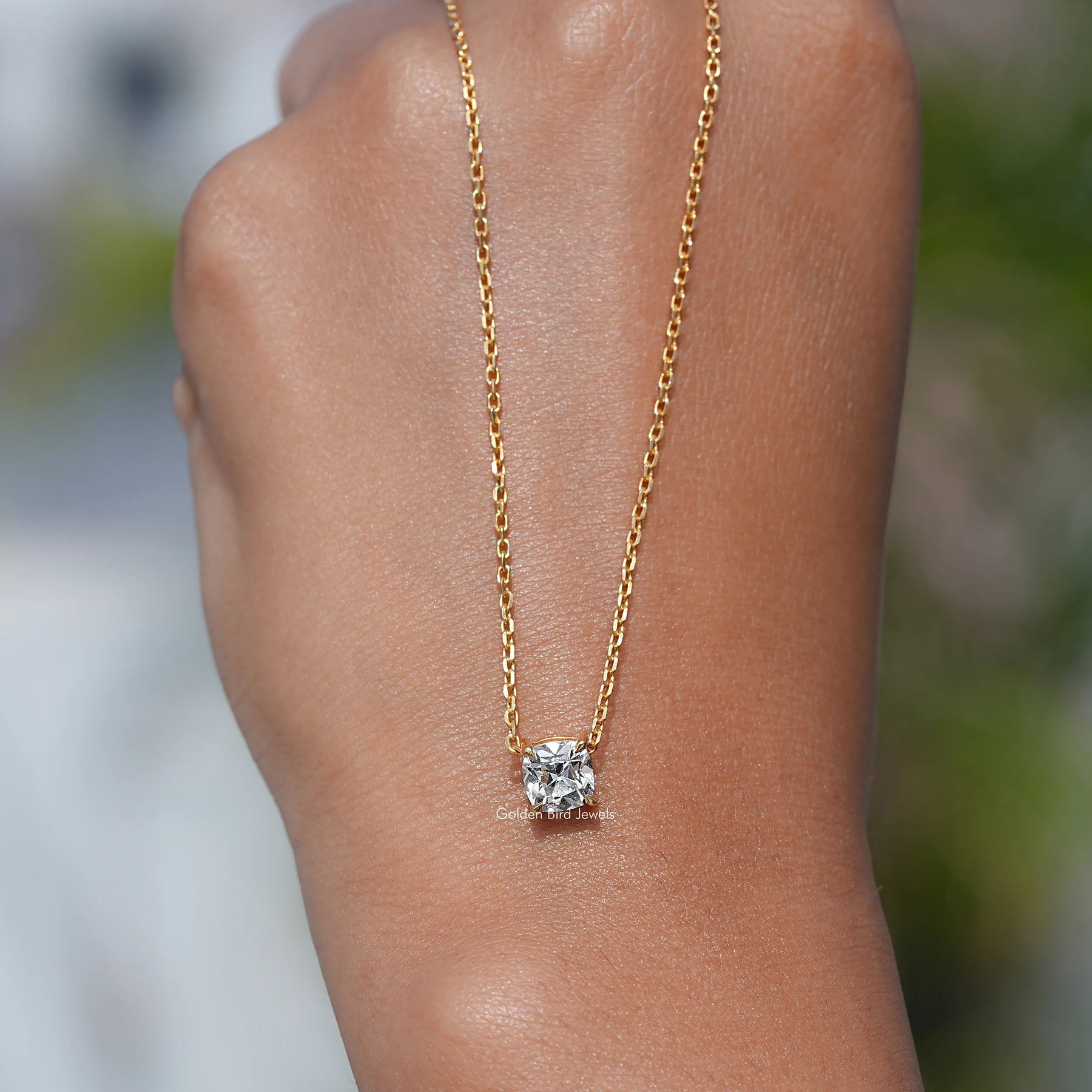 [Lab Diamond Cushion Cut Solitaire Pendant]-[Golden Bird Jewels]