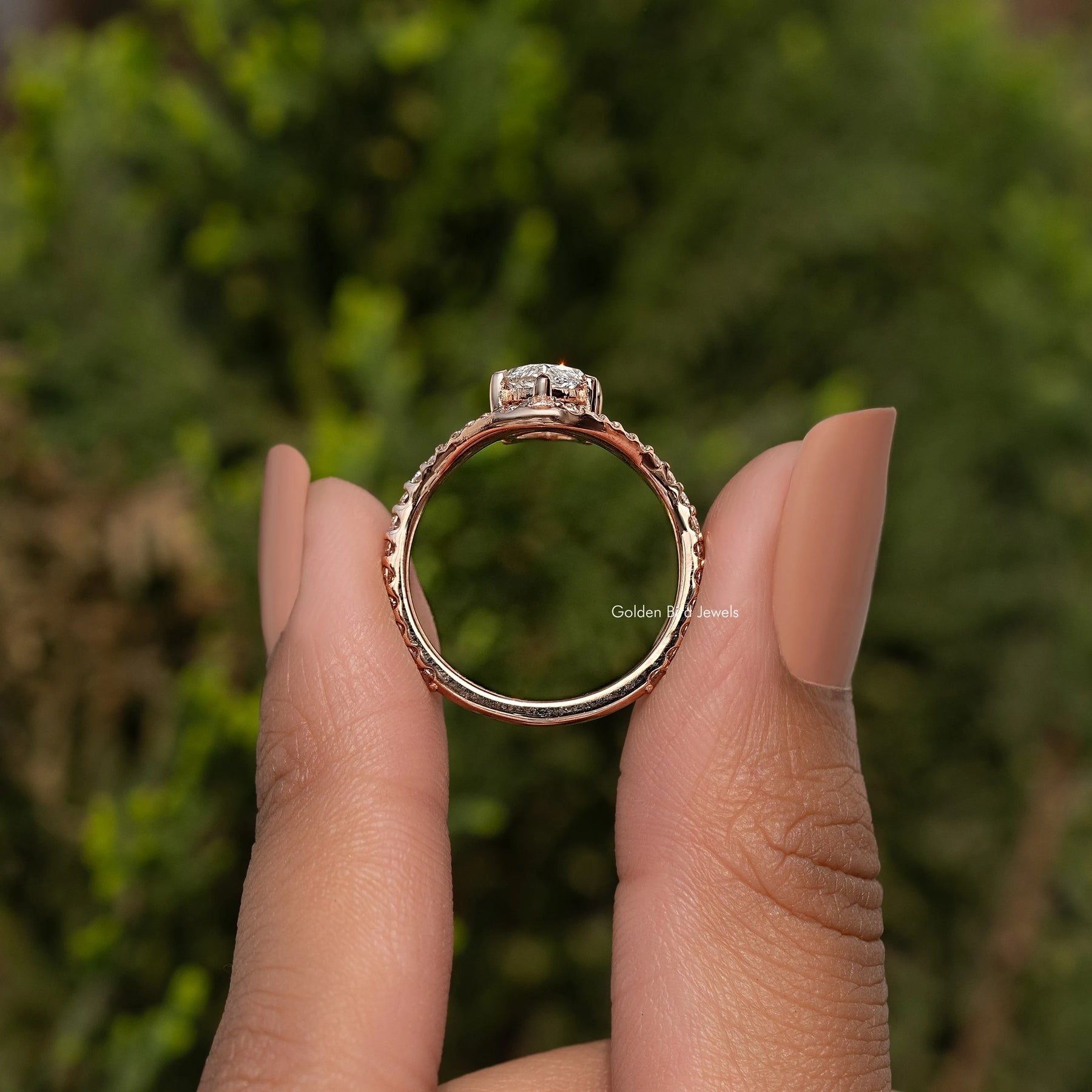 Marquise Cut Lab Grown Curved Accent  Ring