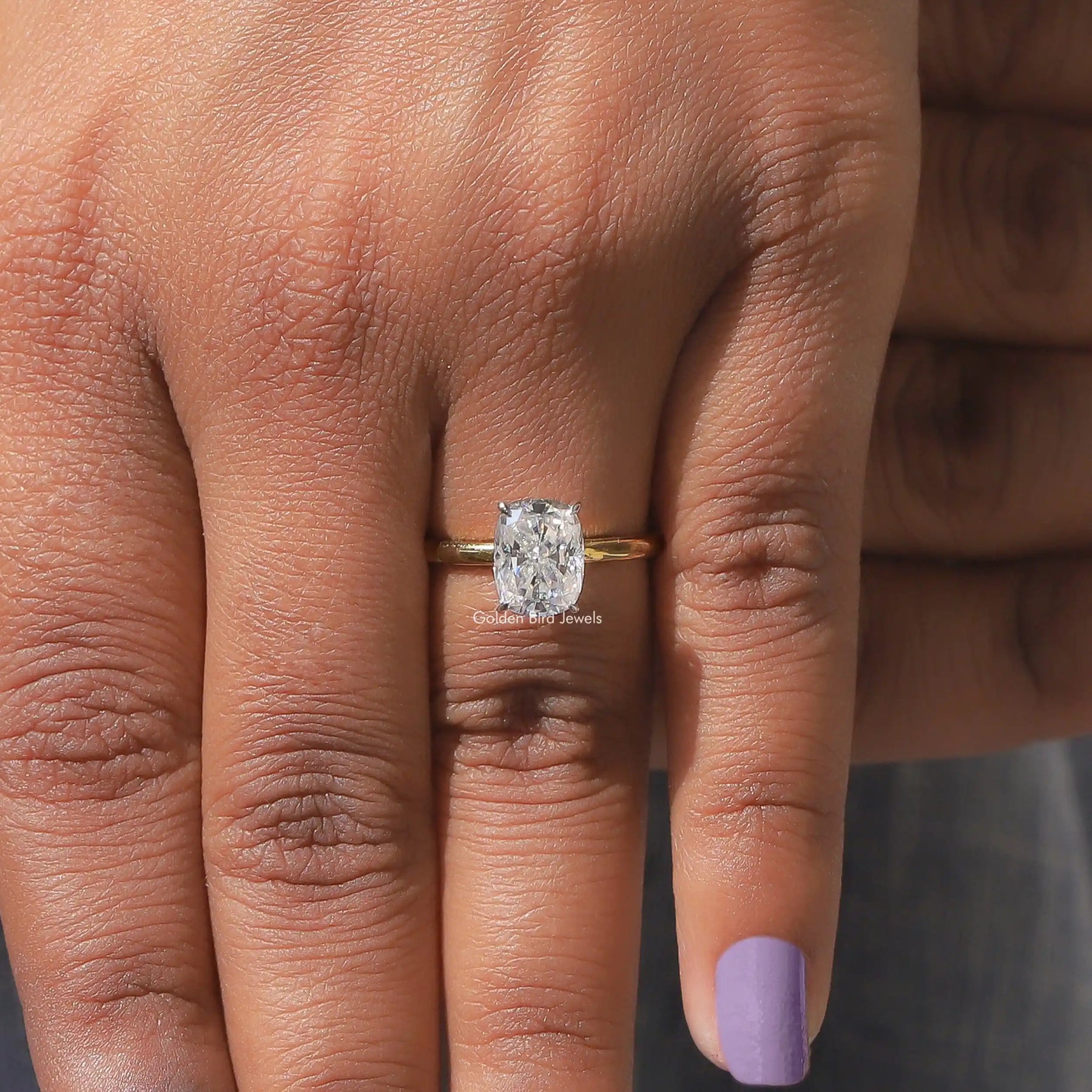 Elongated Cushion Cut Lab Diamond Solitaire Ring