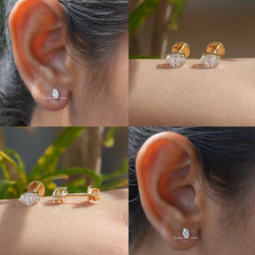 [Collage of lab grown marquise cut stud earrings]-[Golden Bird Jewels]