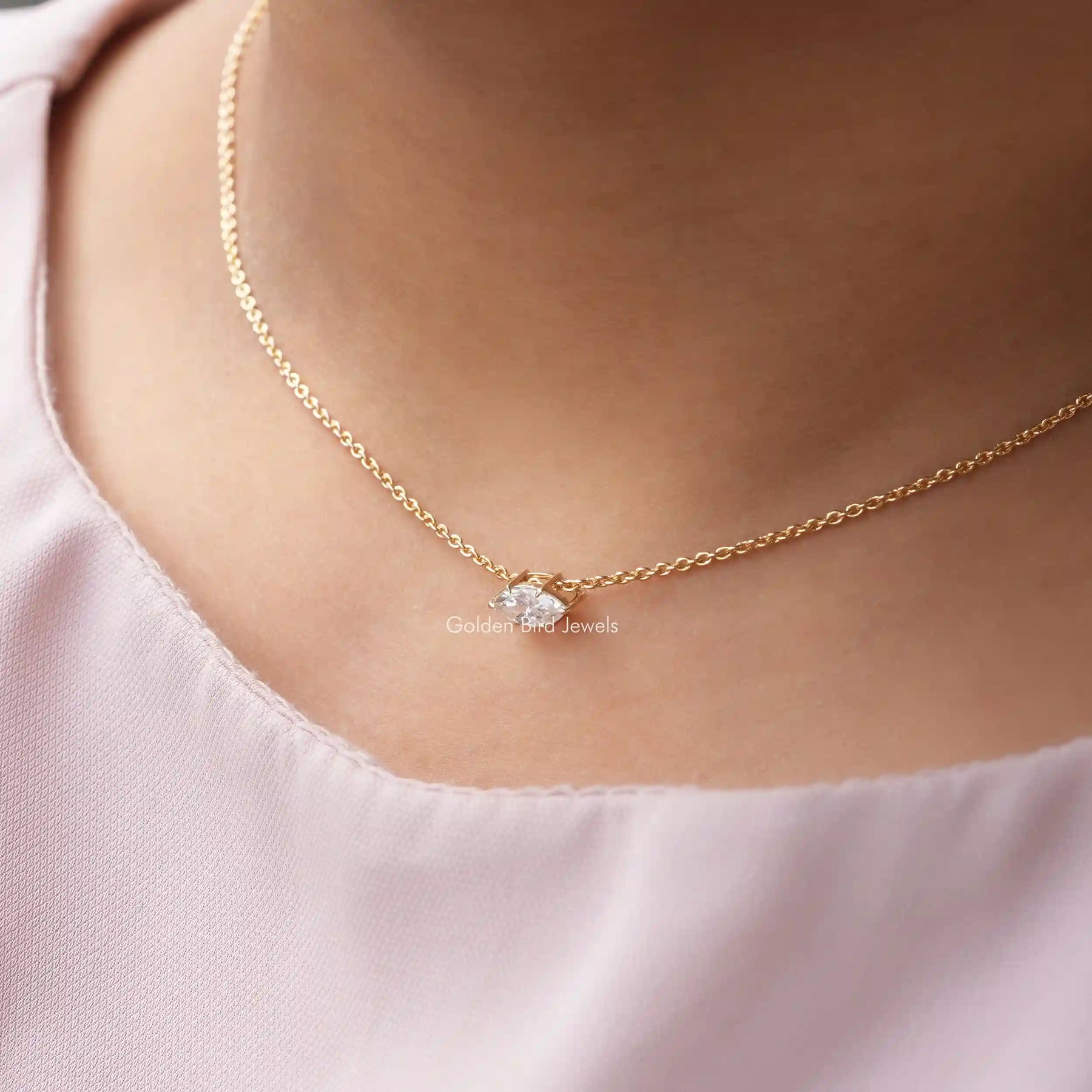 [Lab grown diamond marquise cut pendant set in prong setting]-[Golden Bird Jewels]