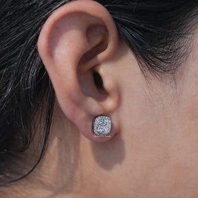 Square Old Mine Cushion Diamond Halo Stud Earrings