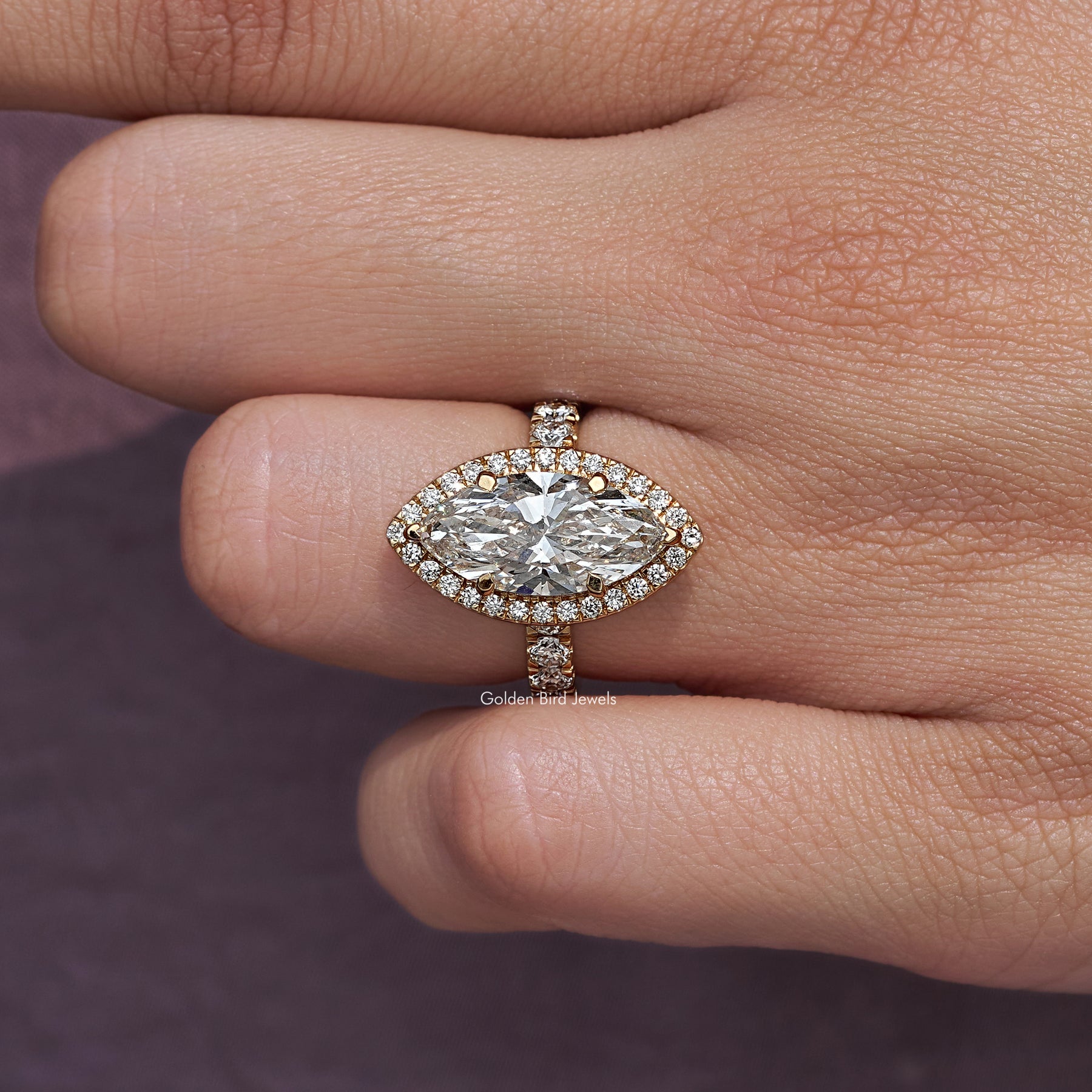 Marquise Cut Lab Grown Halo Accent Engagement Ring