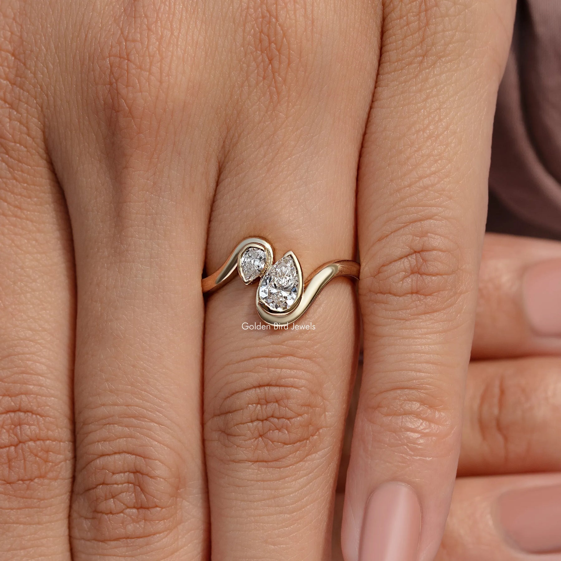 2 Stone Pear Cut Lab Diamond Toi Et Moi Ring