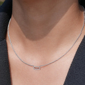 In Neck's View Of Round Cut Paperclip Diamond Pendant In White Gold