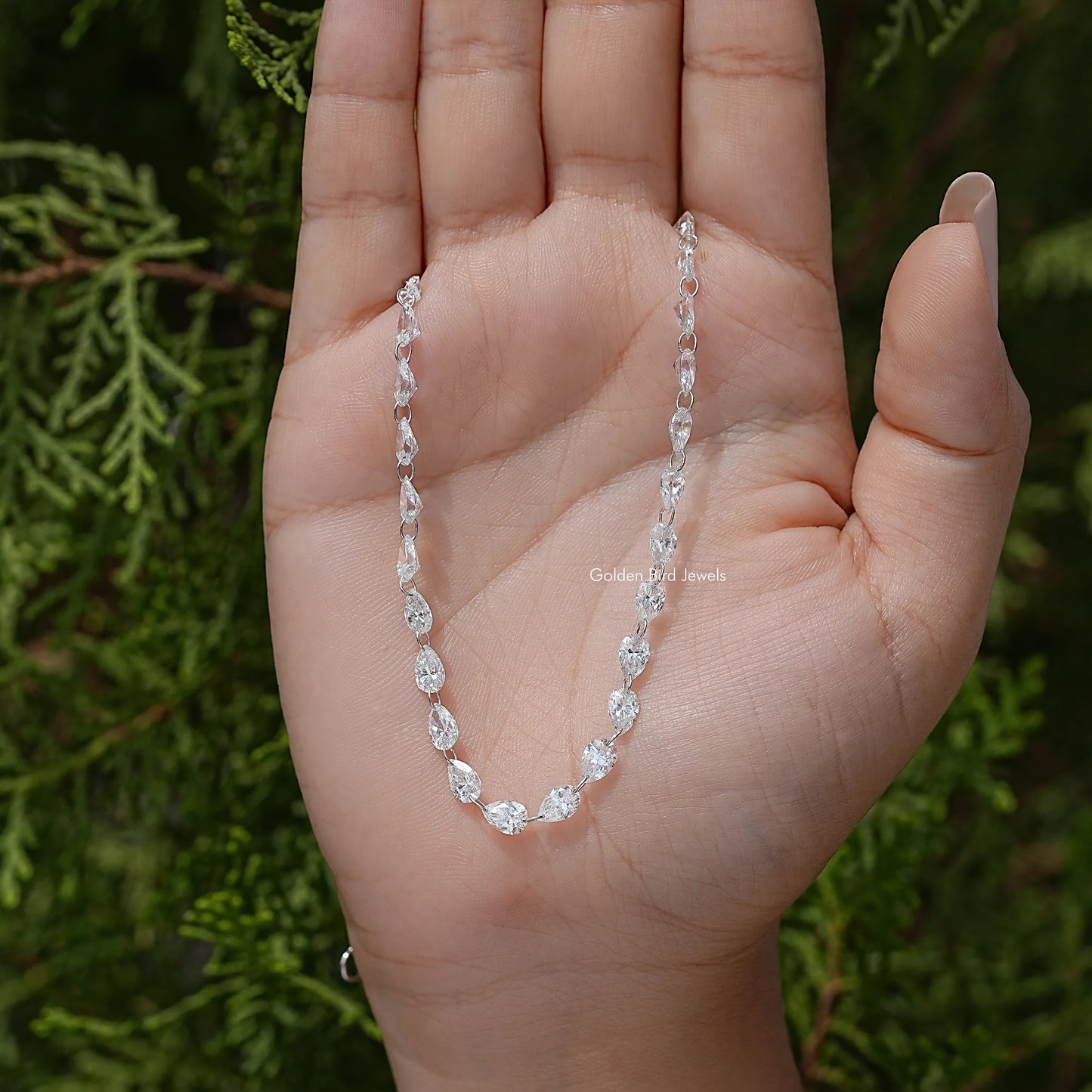 Pear Cut Lab Grown Diamond Link Tennis Necklace
