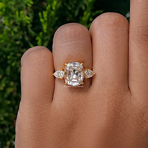 Three Stone Old Mine Cushion Cut Moissanite Ring