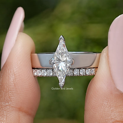 Lozenge Cut Moissanite Solitaire Diamond Bridal Set Ring