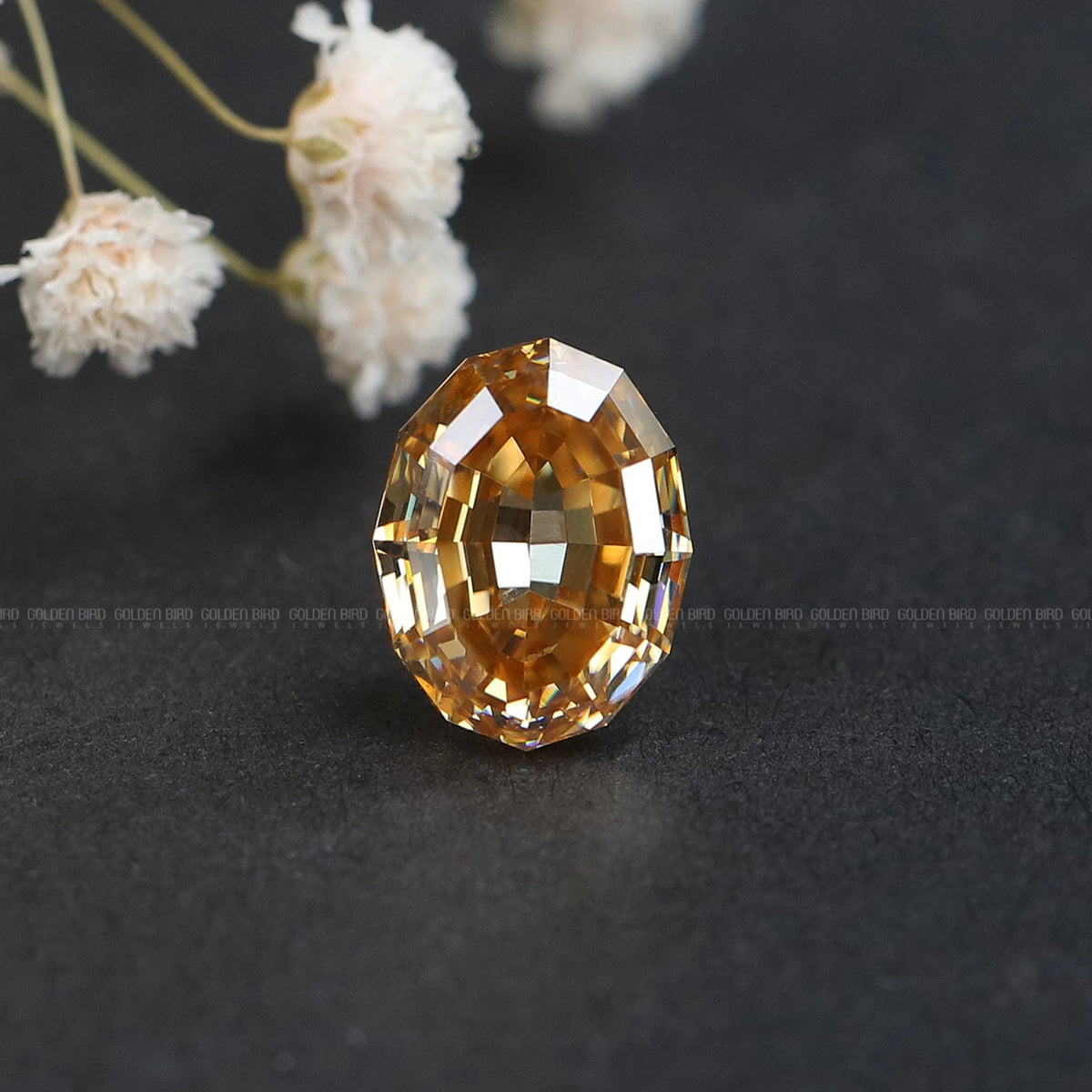 3.05 Carat Step Cut Champagne Oval Loose Moissanite