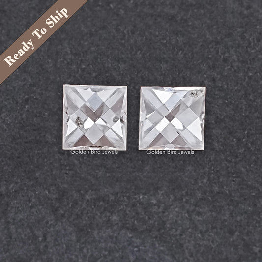 Silver-tone square moissanite stud earrings with faceted cross pattern