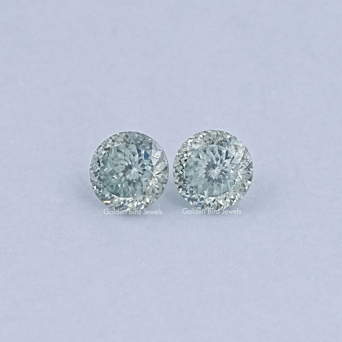 Blue Green Portuguese Cut Round Loose Moissanite Pair